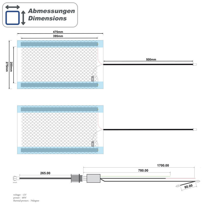 Ampire HEAT302 Sitzheizung 2x480x280mm 12V 3-stufiger Taster für Fahrzeugsitz – Bild 20