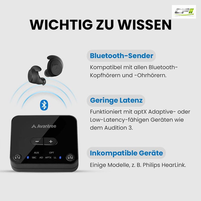 AMPIRE AVANTREE Bluetooth 5.3 Sender für zwei Kopfhörer – Audikast3-03 CPII