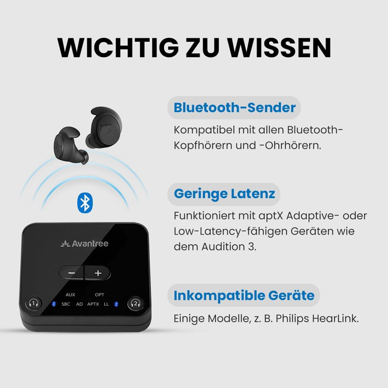 AMPIRE Audikast3 AVANTREE Bluetooth 5.3 Sender für zwei Kopfhörer Dual Link – Bild 14