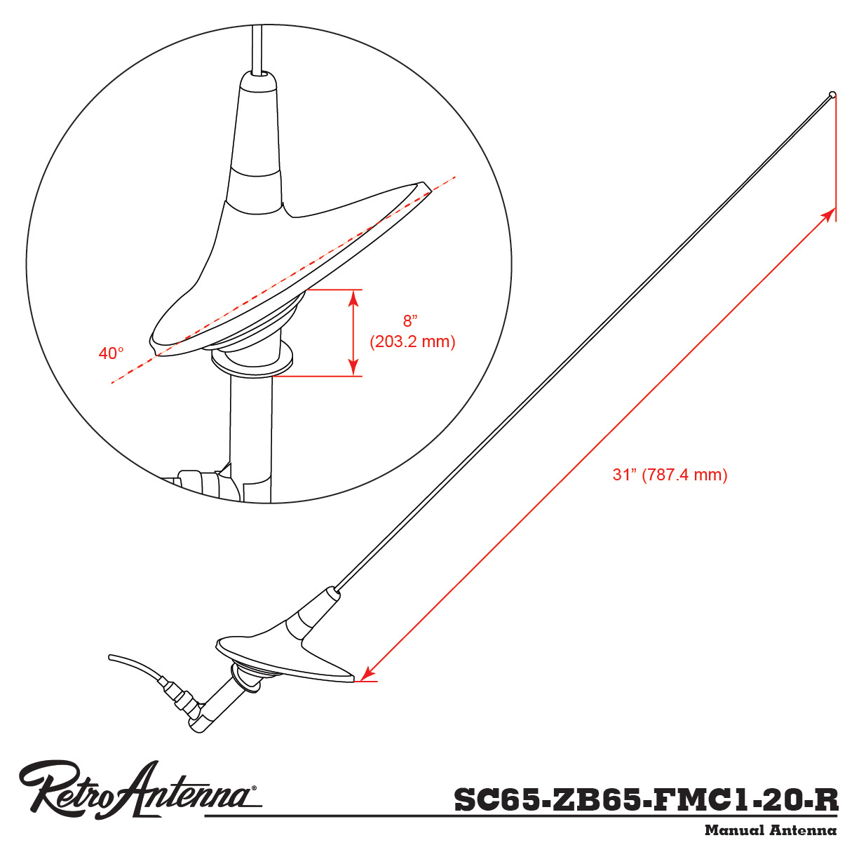 Retrosound SC65-ZB65-FMC1-20-R Stabantenne Chevrolet 1961-62 Heckmontage rechts – Bild 8