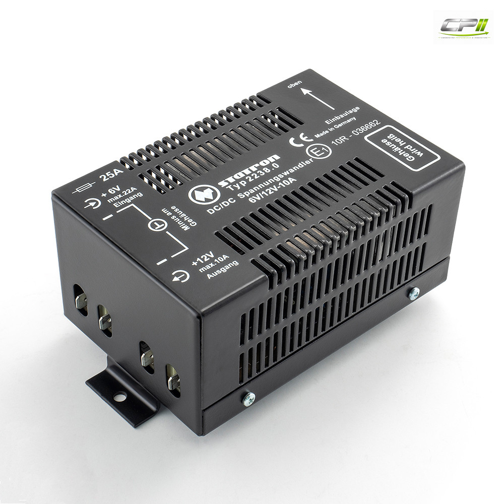 STATRON DC/DC-Wandler von 6 auf 12 VDC, 10A, mit E1 Zulassung
