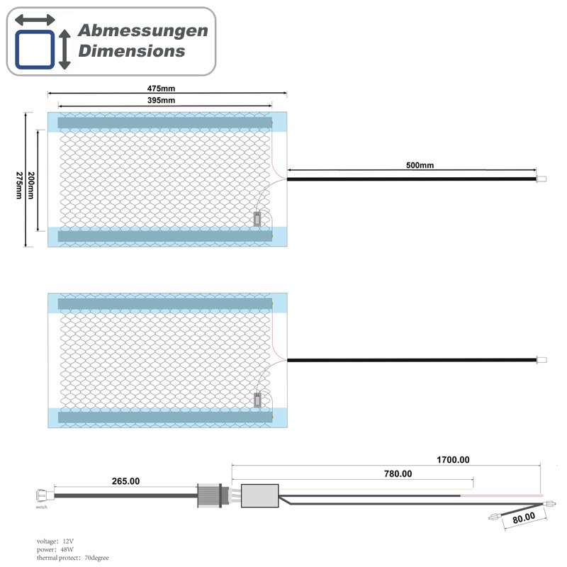 AMPIRE HEAT302-HD Sitzheizung 12V Heavy-Duty FMVSS 302 einstellbar Taster – Bild 11