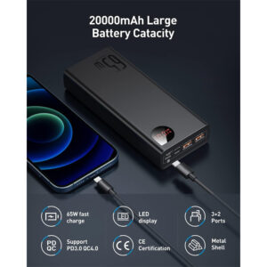 BASEUS PPADM65-S Powerbank 20000mAh 65W 2x USB-A USB-C Ladegerät – Bild 9