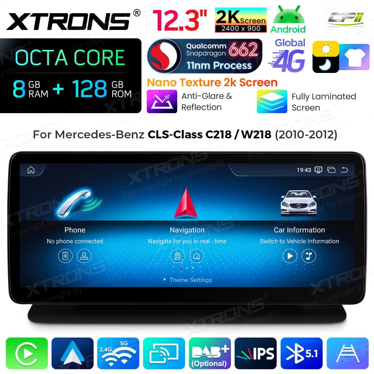 Android Autoradio Xtrons für Mercedes-Benz CLS-Klasse C218/W218 2010-2012 NTG 4.0 8/128 GB – QBMH2440M12CLS-01 CPII