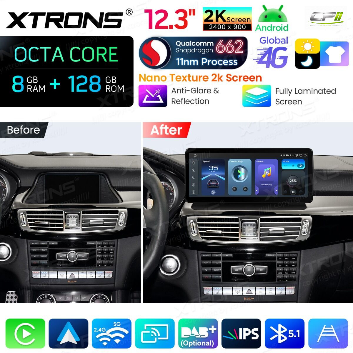 Android Autoradio Xtrons für Mercedes-Benz CLS-Klasse C218/W218 2010-2012 NTG 4.0 8/128 GB – QBMH2440M12CLS-07 CPII