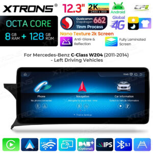 Android Autoradio Xtrons für Mercedes-Benz C-Klasse W204 (2011–2014, Linkslenker, NTG 4.5/4.7) 8/128 GB