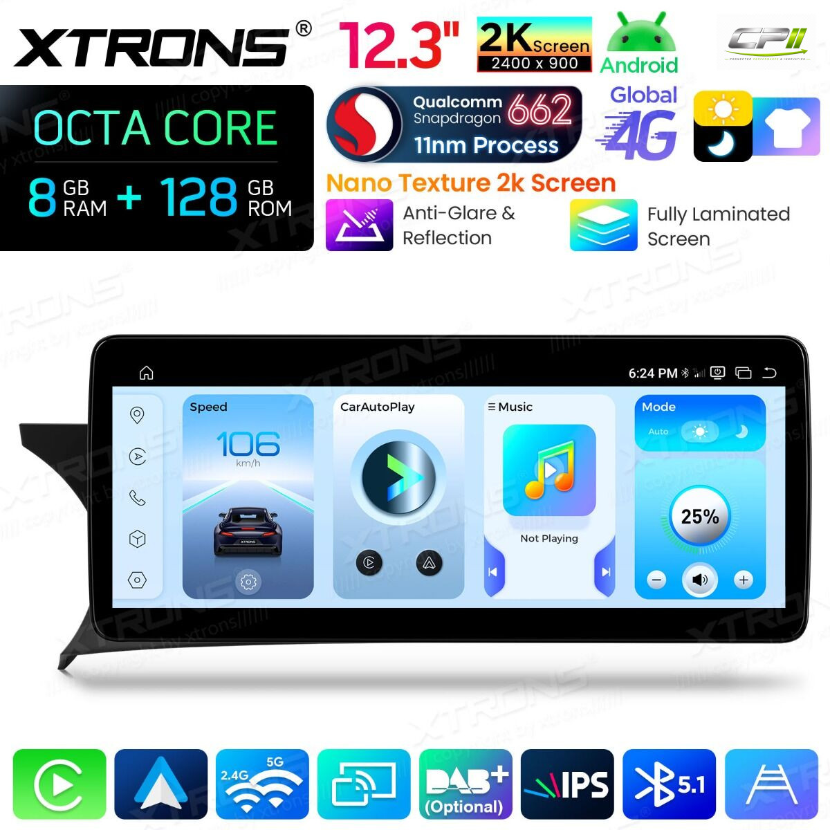 Android Autoradio Xtrons für Mercedes-Benz C-Klasse W204 (2011–2014, Linkslenker, NTG 4.5/4.7) 8/128 GB