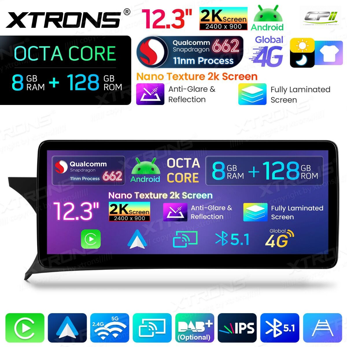 Android Autoradio Xtrons für Mercedes-Benz C-Klasse W204 (2011–2014, Linkslenker, NTG 4.5/4.7) 8/128 GB