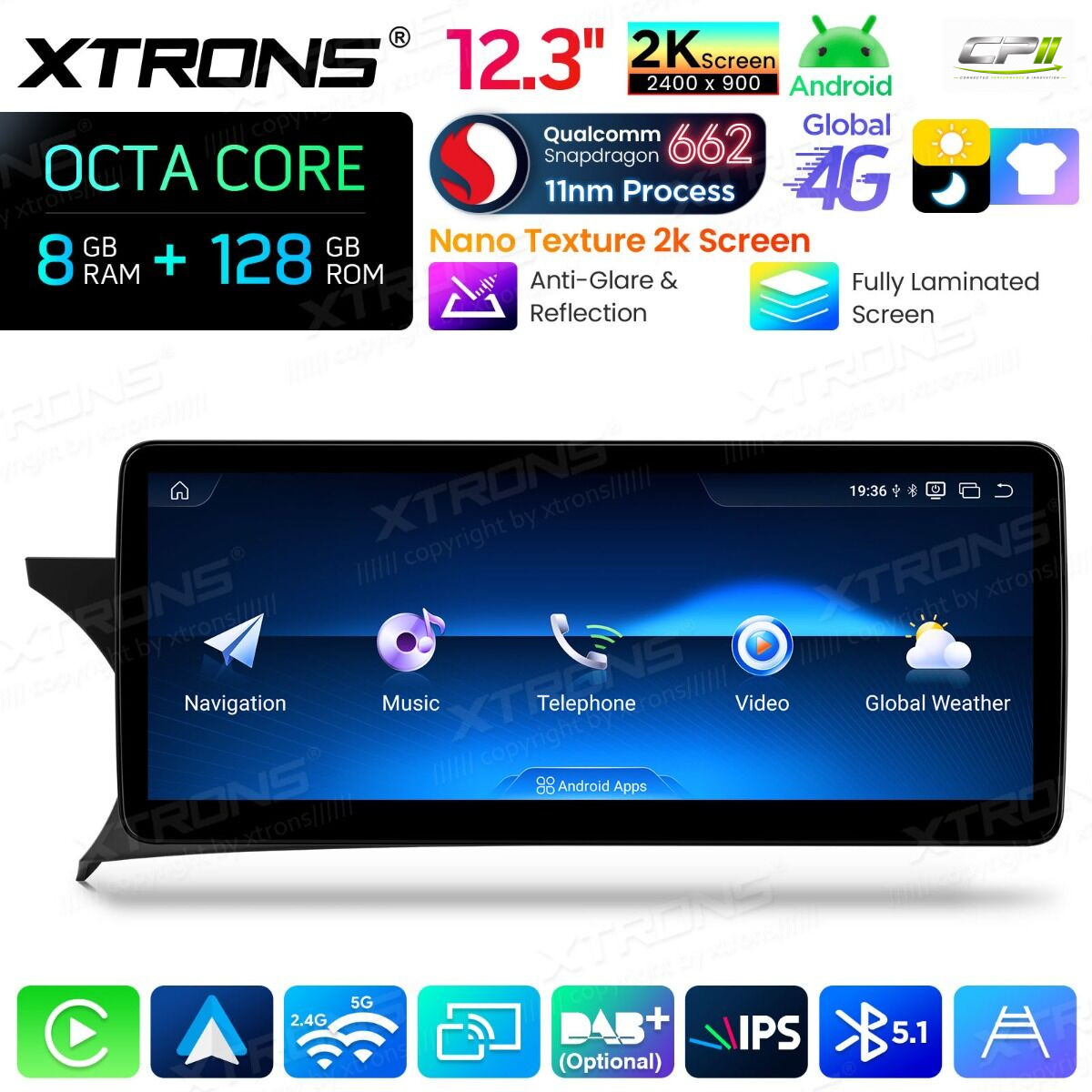 Android Autoradio Xtrons für Mercedes-Benz C-Klasse W204 (2011–2014, Linkslenker, NTG 4.5/4.7) 8/128 GB