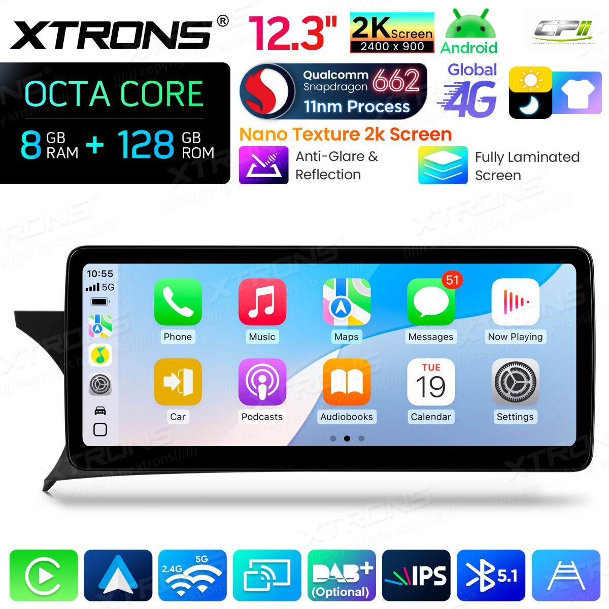 Android Autoradio Xtrons für Mercedes-Benz C-Klasse W204 (2011–2014, Linkslenker, NTG 4.5/4.7) 8/128 GB