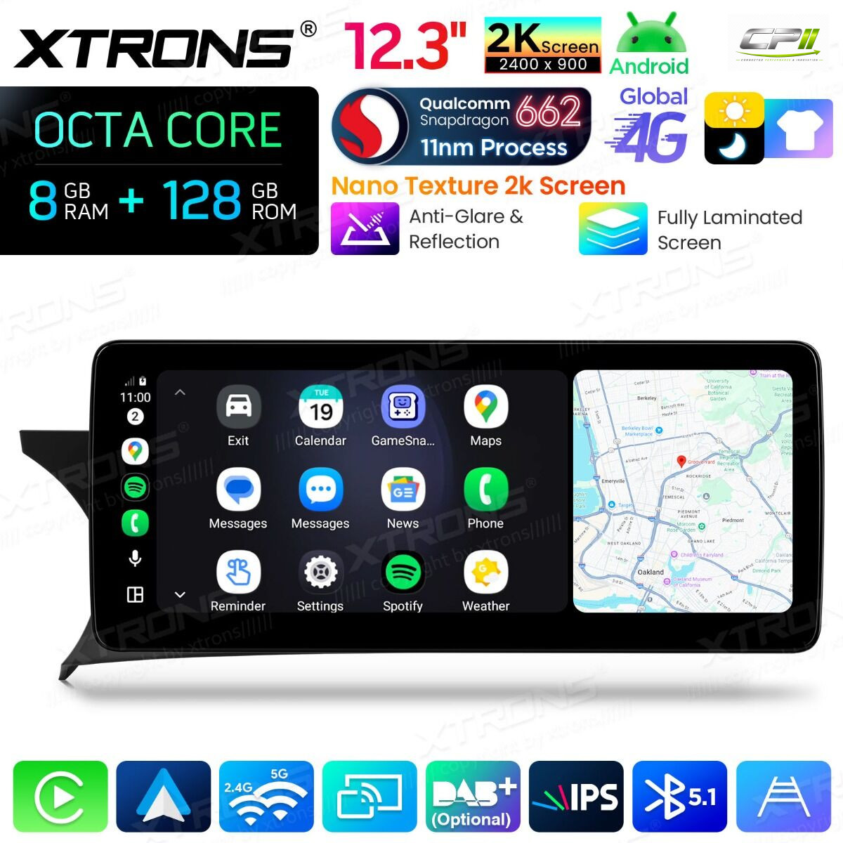 Android Autoradio Xtrons für Mercedes-Benz C-Klasse W204 (2011–2014, Linkslenker, NTG 4.5/4.7) 8/128 GB