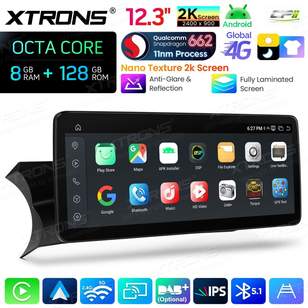 Android Autoradio Xtrons für Mercedes-Benz C-Klasse W204 (2011–2014, Linkslenker, NTG 4.5/4.7) 8/128 GB