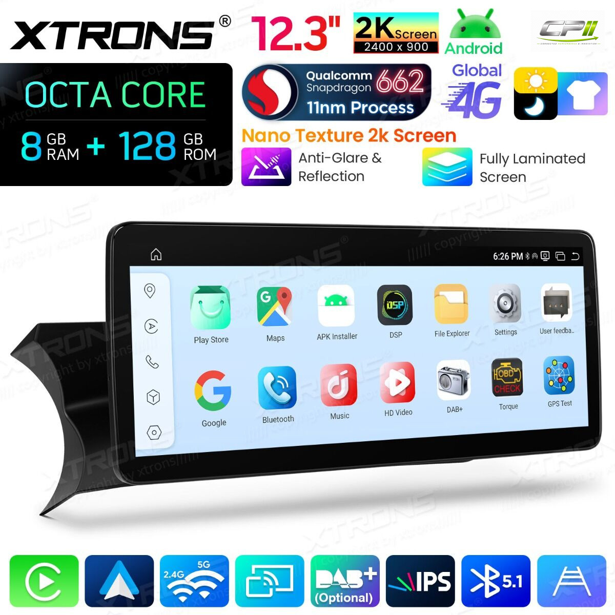 Android Autoradio Xtrons für Mercedes-Benz C-Klasse W204 (2011–2014, Linkslenker, NTG 4.5/4.7) 8/128 GB