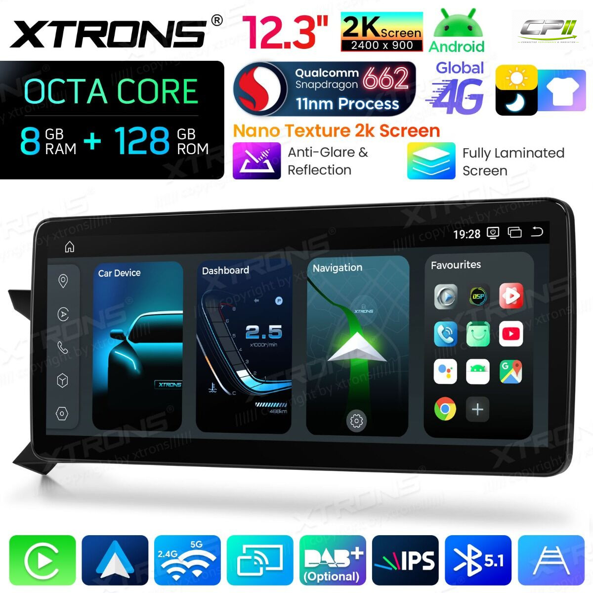 Android Autoradio Xtrons für Mercedes-Benz C-Klasse W204 (2011–2014, Linkslenker, NTG 4.5/4.7) 8/128 GB