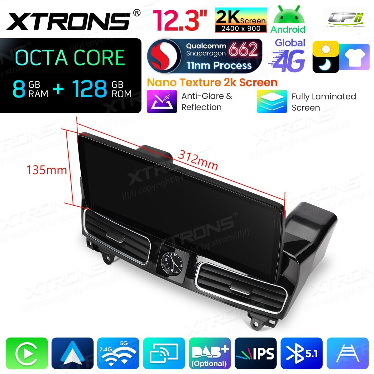 Android Autoradio Xtrons für Mercedes-Benz ML/GL-Klasse (Linkslenker) NTG 4.5/4.7 8/128 GB – QBMH2445M12ML45-15 CPII