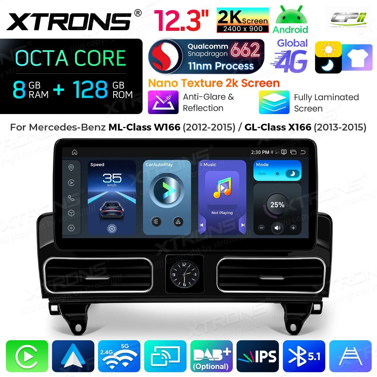 Android Autoradio Xtrons für Mercedes-Benz ML/GL-Klasse (Linkslenker) NTG 4.5/4.7 8/128 GB