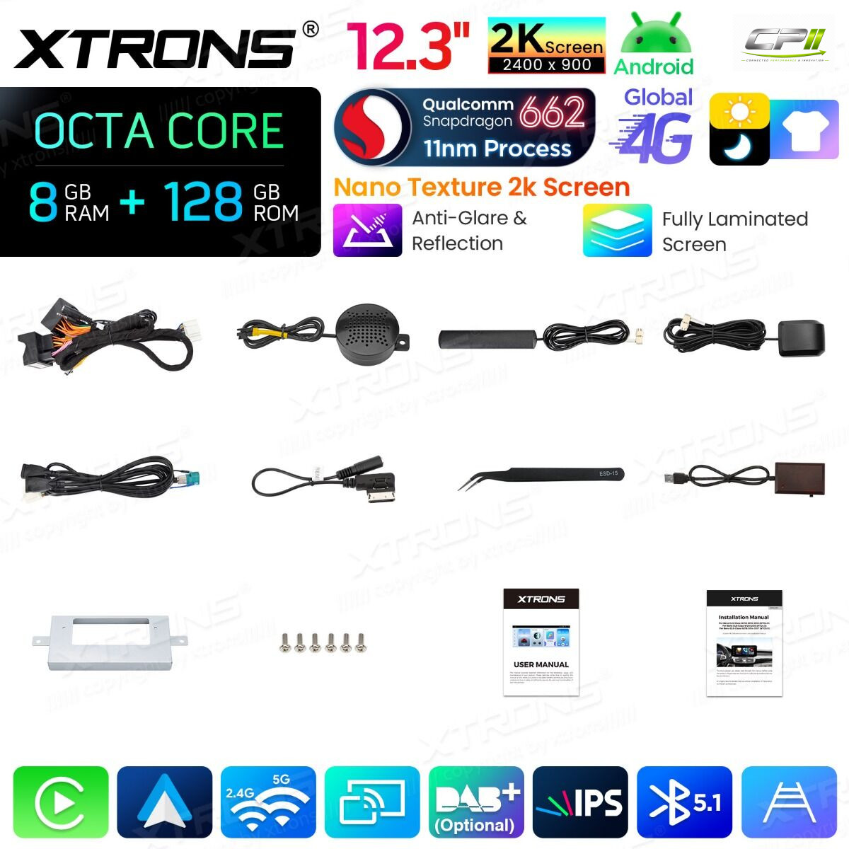 Android Autoradio Xtrons für CLS-Klasse C218/W218 (2014–2017), NTG 5.0/5.1/5.2 8/128 GB – QBMH2450M12CLS-17 CPII