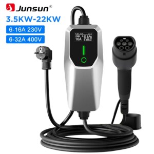 Junsun EV-Ladegerät Typ 2 Elektrofahrzeug-Ladekabel Schuko 3,5KW CEE Blau 7,4KW CEE Rot 11KW 16A 32A Dreiphasige Tragbare EVSE Wallbox-Ladestation für EU-Stecker