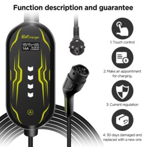 Junsun Typ 2 App-gesteuertes tragbares EV-Ladegerät 6 8 10 13 16 20 24 32A Einstellbarer Strom IP65 Wasserdicht 3 6KW 7KW Kompatibel mit geplanter Ladefunktion Touch-Button-Bedienfeld 2 Jahre Garantie für EU-Stecker Elektroauto Hybrid – Bild 4
