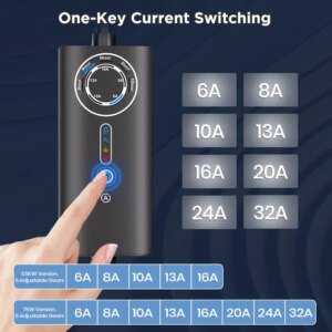 Junsun Typ 2 Tragbares EV-Ladegerät 3,6KW 7KW 11KW 22KW IP65 Wasserdicht Outdoor Modus 2 Ladekabel mit 6 8 10 13 16 20 24 32A Einstellbarem Strom, Programmierbarer Ladefunktion, Touch-Tasten-Steuerung, 2 Jahre Garantie für EU-Elektroautos, Hybrid- und BEV – Bild 6