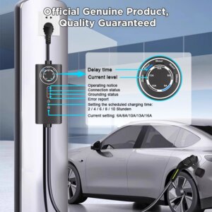 Junsun Typ 2 Tragbares EV-Ladegerät 3,6KW 7KW 11KW 22KW IP65 Wasserdicht Outdoor Modus 2 Ladekabel mit 6 8 10 13 16 20 24 32A Einstellbarem Strom, Programmierbarer Ladefunktion, Touch-Tasten-Steuerung, 2 Jahre Garantie für EU-Elektroautos, Hybrid- und BEV – Bild 3