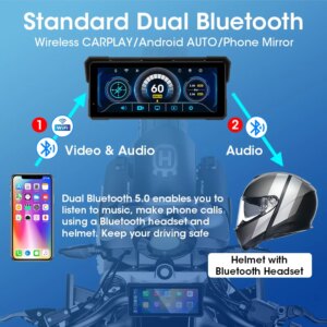 Jansite Tragbarer 8,1 Zoll IP67 Wasserdichter Motorrad 4K DVR GPS-Navigation Drahtloses Carplay Android Auto Moto Recorder Monitor – Bild 5