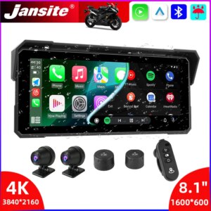 Jansite Tragbarer 8,1 Zoll IP67 Wasserdichter Motorrad 4K DVR GPS-Navigation Drahtloses Carplay Android Auto Moto Recorder Monitor