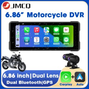 JMCQ 6,86'' Motorrad DVR GPS Navigation Drahtlose Carplay Android Auto Dash Cam IP67 Wasserdicht Dual Bluetooth Moto Monitor