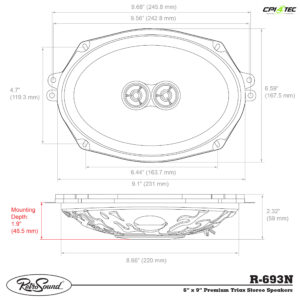 RETROSOUND R-693N Lautsprecher 6x9 Zoll Paar Neodym flach Einbautiefe 43mm – Bild 3