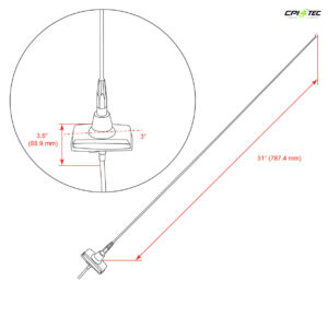RETROSOUND Stabantenne für den 1965-85 Ford, Stab, eckiger Fuss