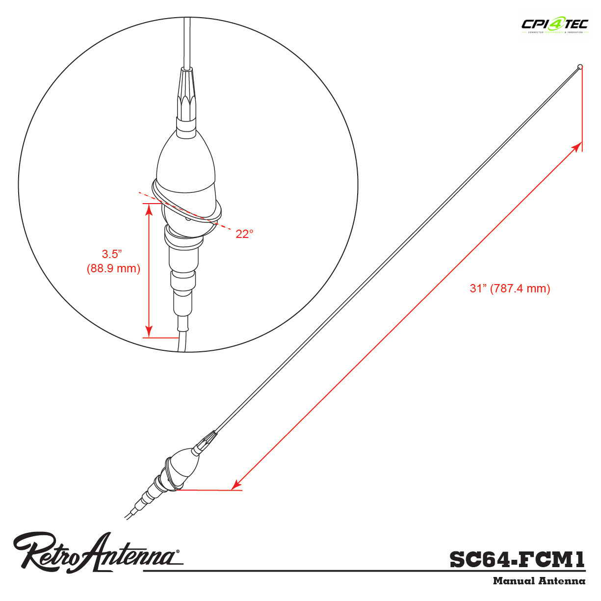 RETROSOUND SC64-FCM1 Stabantenne Chevrolet Truck 1955-1959 verchromtes Messing – Bild 3