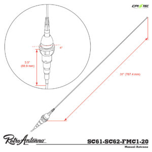 RETROSOUND SC61-SC62-FMC1-20 Stabantenne Heckmontage verchromtes Messing – Bild 3