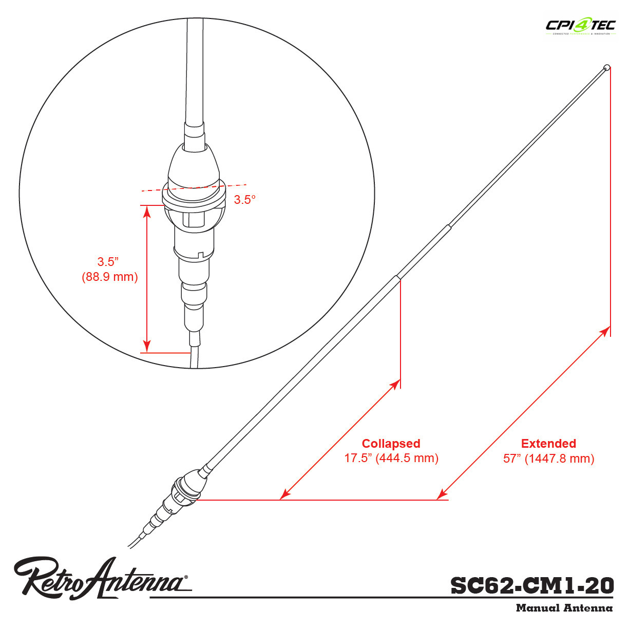RETROSOUND MC-5660-35-RC Teleskopantenne 1955-1964 Chevy Corvette Antenne – Bild 3