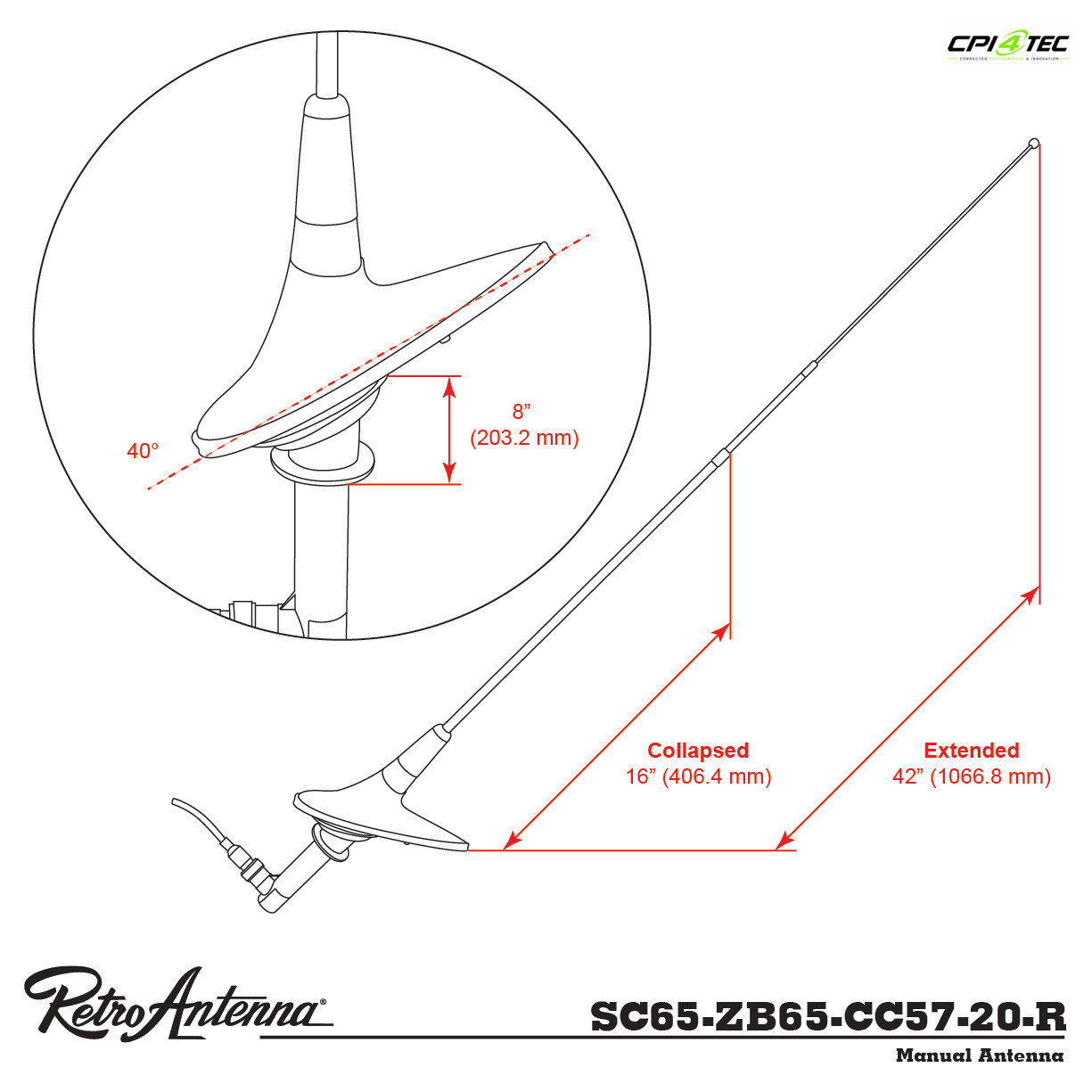 RETROSOUND SC65-ZB65-CC57-20-R Teleskopantenne Chevrolet 1961-62 Heckmontage – Bild 3