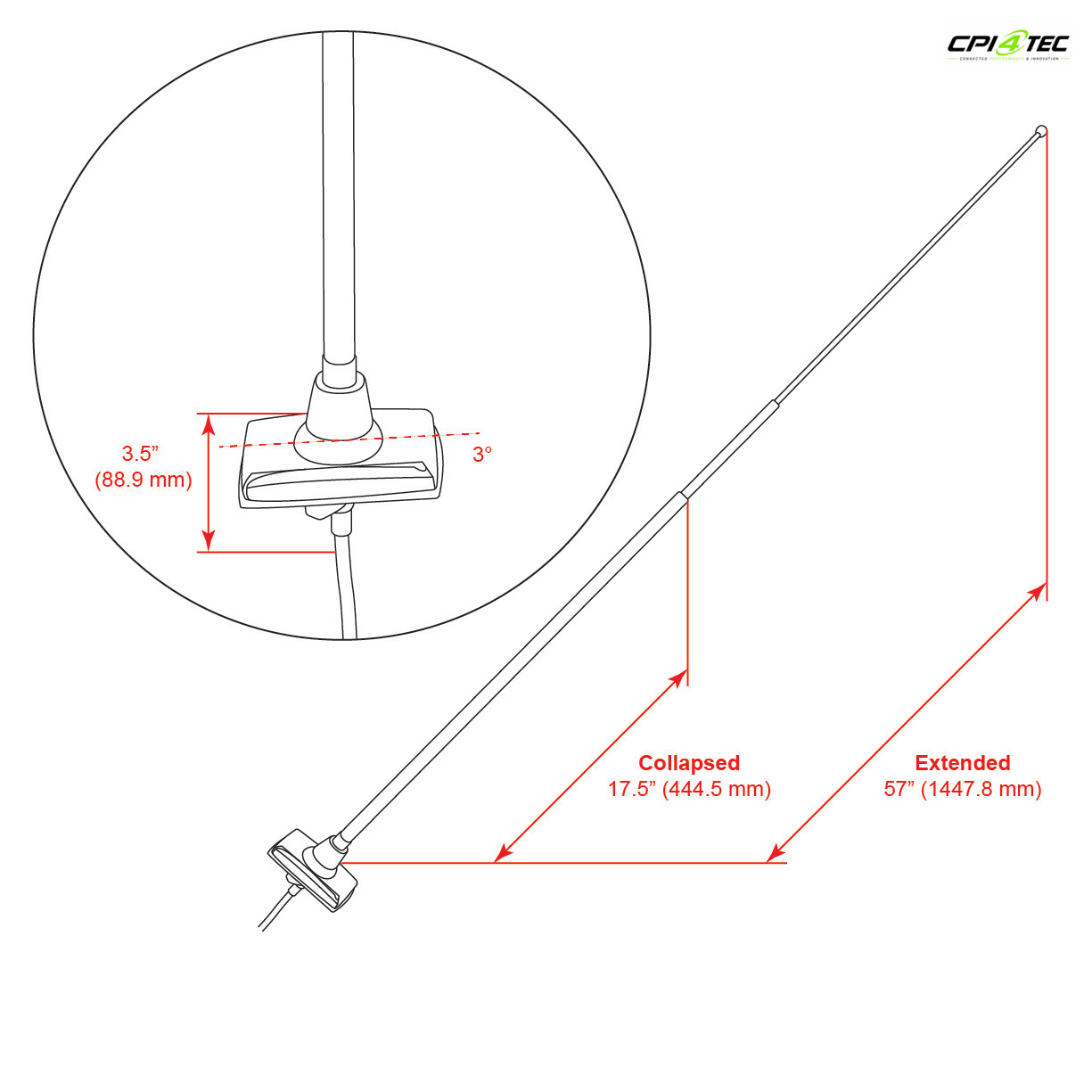 RETROSOUND MF-6585-RE-C Teleskopantenne für Ford 1965-85 neigungsverstellbar – Bild 3