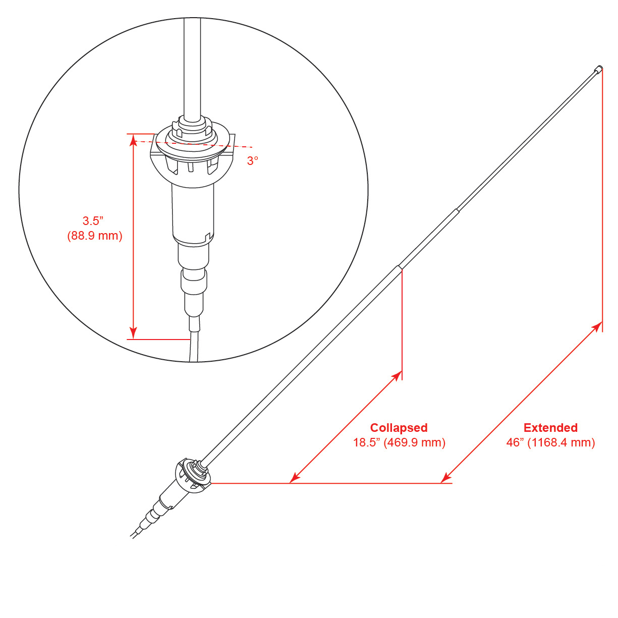 RETROSOUND Teleskopantenne für den 1970-74 Dodge Challenger