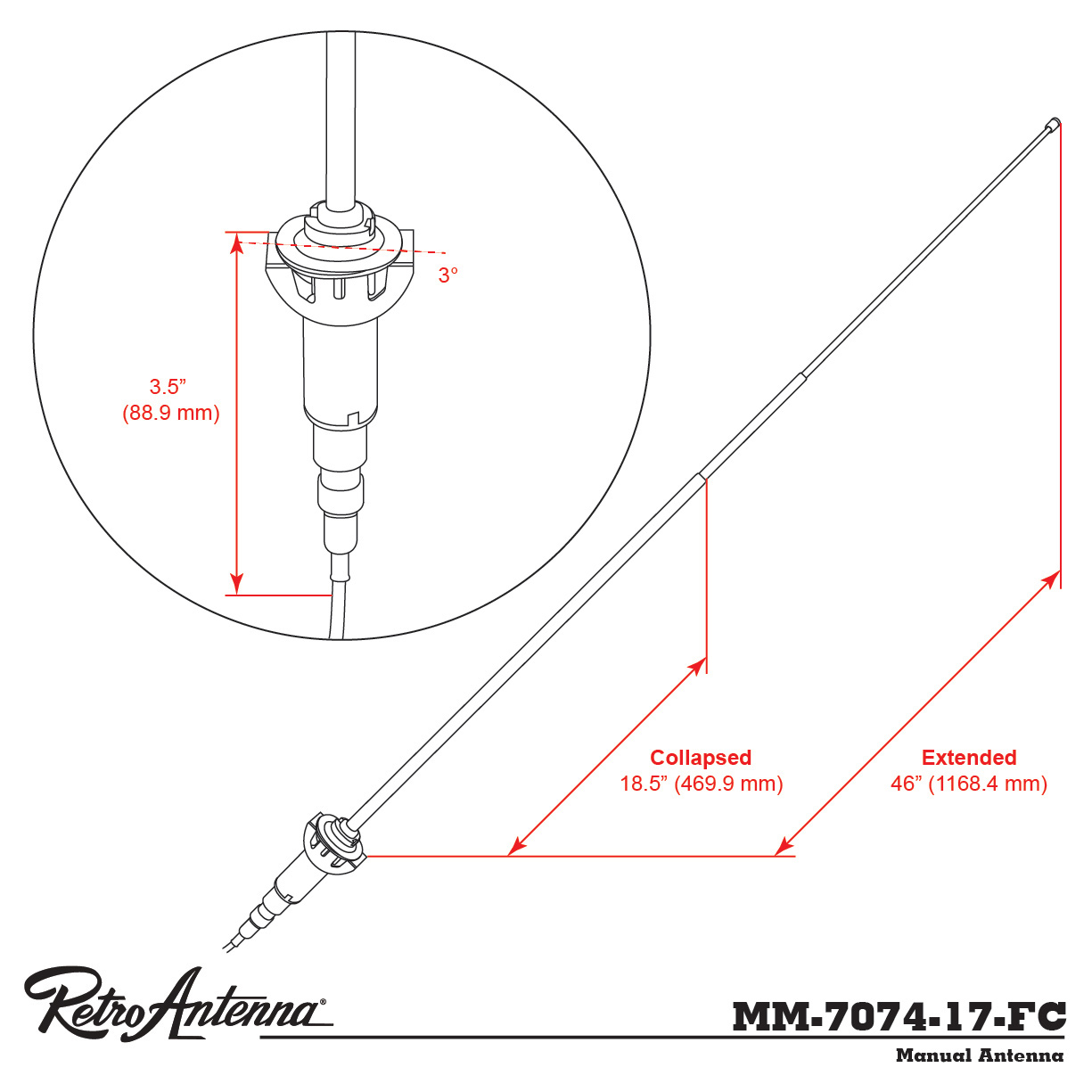 RETROSOUND Teleskopantenne für den 1970-74 Plymouth Baracuda