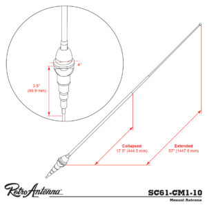 RETROSOUND Teleskopantenne, verchromtes Messing, Frontmontage