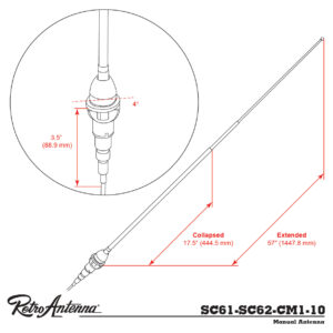 RETROSOUND Teleskopantenne, verchromtes Messing, Frontmontage