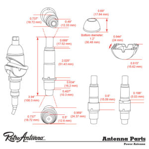 RETROSOUND Teleskopantenne, verchromtes Messing, Frontmontage