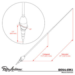 RETROSOUND Teleskopantenne, verchromtes Messing, Frontmontage