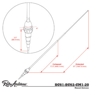 RETROSOUND Teleskopantenne, verchromtes Messing, Heckmontage