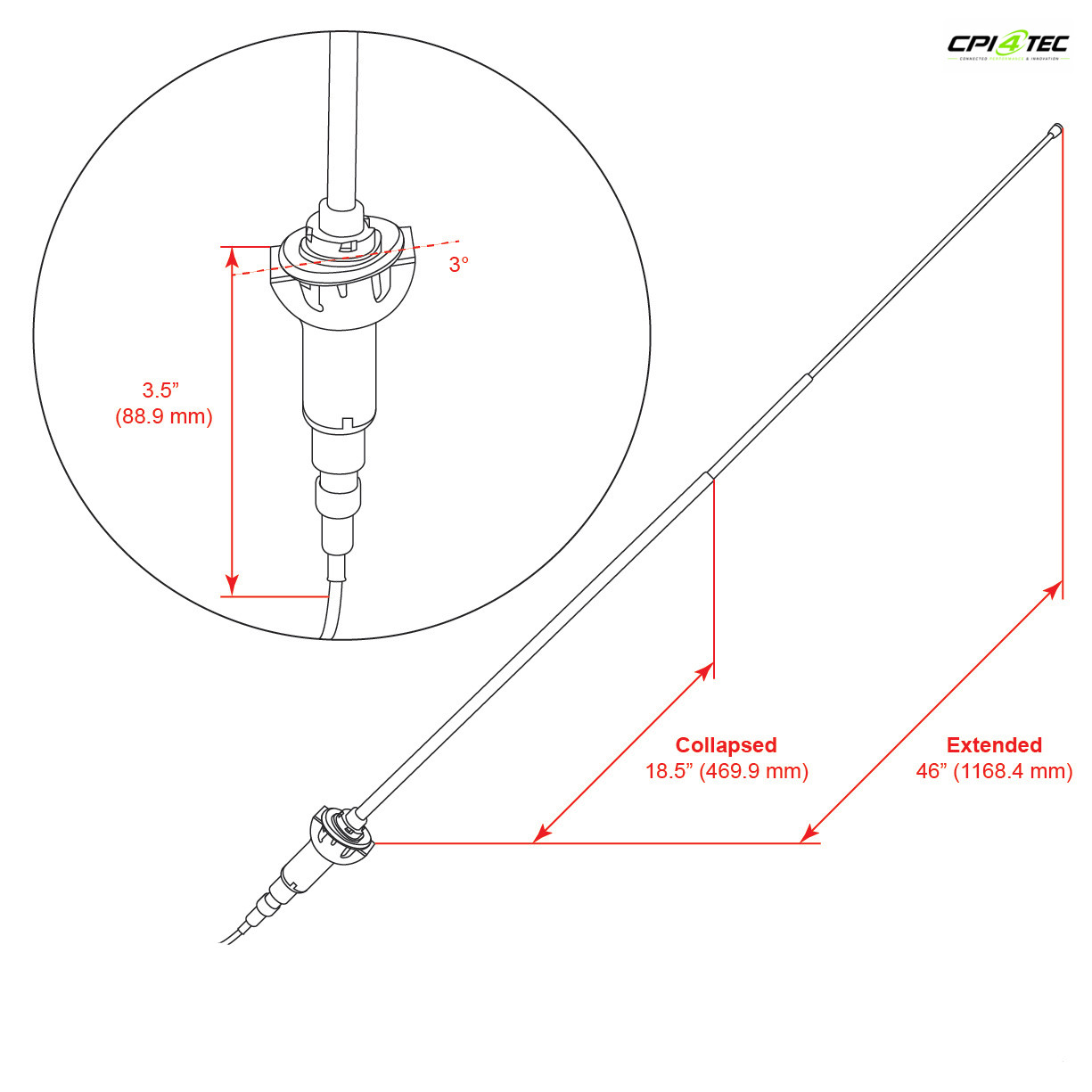 RETROSOUND MM-6874-19-FC Teleskopantenne 1968-74 MOPAR A Body verchromtes – Bild 3