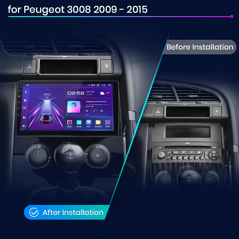 Android Autoradio für Peugeot 3008 2013-2015 9 Zoll GPS Navigation Carplay DSP Bluetooth FM Lenkradbedienung – Bild 3