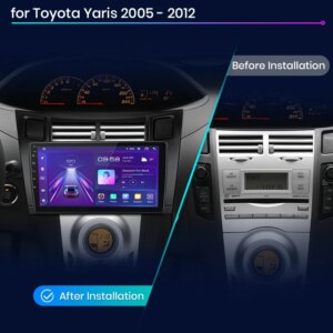 Android Autoradio für Toyota Yaris 2005-2012 9 Zoll GPS Navigation Carplay DSP Bluetooth FM Lenkradbedienung – Bild 3