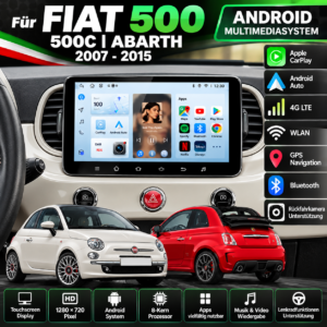 Android Autoradio für Fiat 500 500C Abarth 2007-2015 CarPlay, GPS-Navigation, Smart-System und FM-Radio – Bild 2