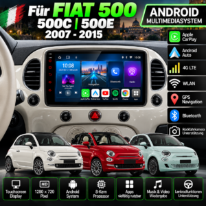 Alternative view of Android Autoradio für Fiat 500 500C Abarth 2007 bis 2015 Touchscreen CarPlay  Android Auto GPS Navigation I Bluetooth Freisprechen USB Wifi
