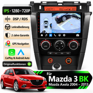 Android Autoradio für Mazda 3 bk 2004-2009 9 Zoll  GPS Navigation Carplay DSP Bluetooth FM Lenkradbedienung – Bild 2