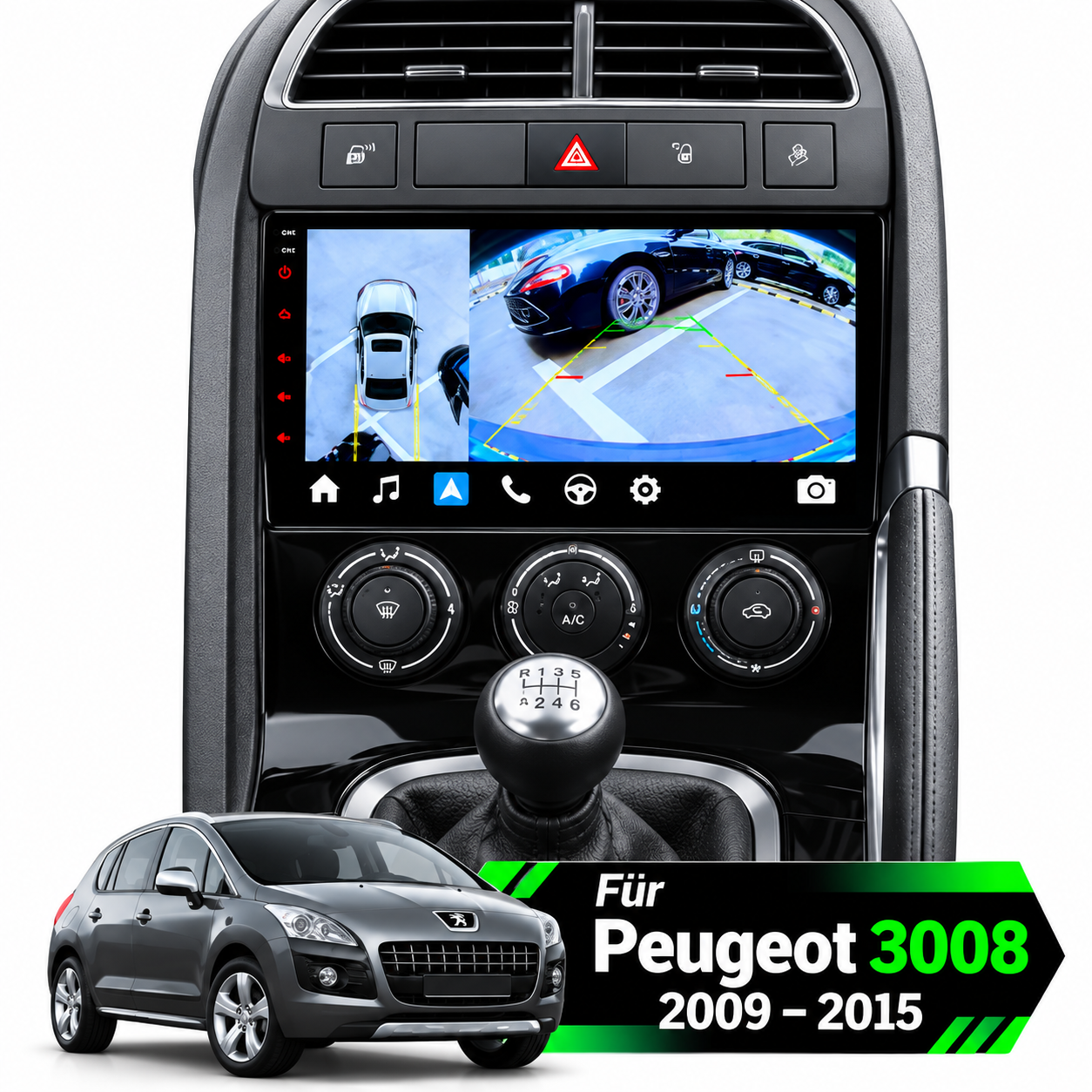 Android Autoradio für Peugeot 3008 2013-2015 9 Zoll GPS Navigation Carplay DSP Bluetooth FM Lenkradbedienung