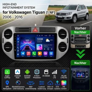 Android Autoradio für Volkswagen (VW) Tiguan Mk1 (5N) 2007-2016 Android GPS-Navigation,  WiFi, DSP, RDS, BT, SWC, IPS-Touchscreen – Bild 3